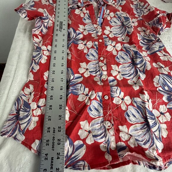 Tommy Bahama Womens Red Floral 100% Linen Button-Up Short Sleeve Shirt Top Small - Picture 7 of 7